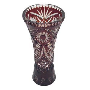 Vintage Large Cut Crystal Vase in Cranberry Red - Ornate Motifs